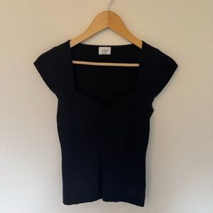 Wilfred Black Sweetheart Neck Short Sleeve Knit Ribbed Sculpt Top
